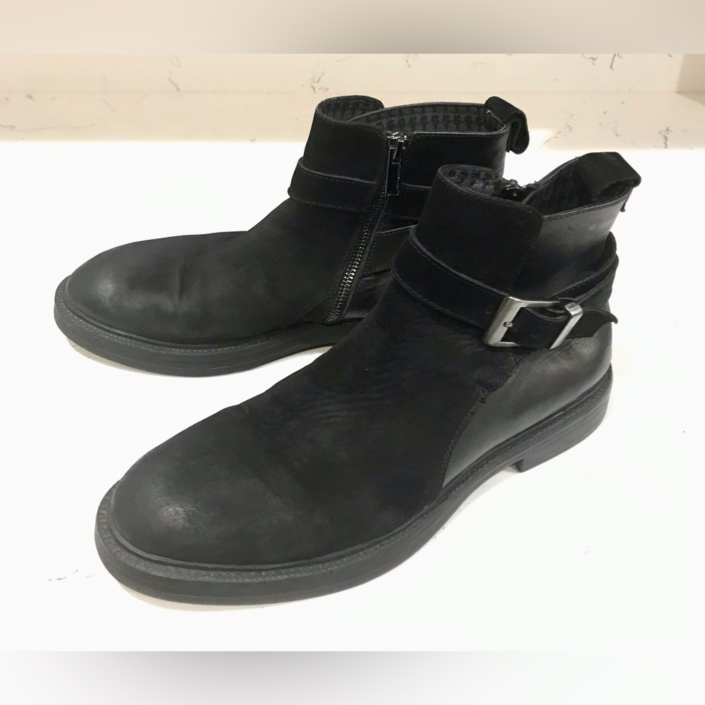 Karl Lagerfeld Leather/Suede Boots Mens 9 M EU 42Black Buckle Side Zipper.